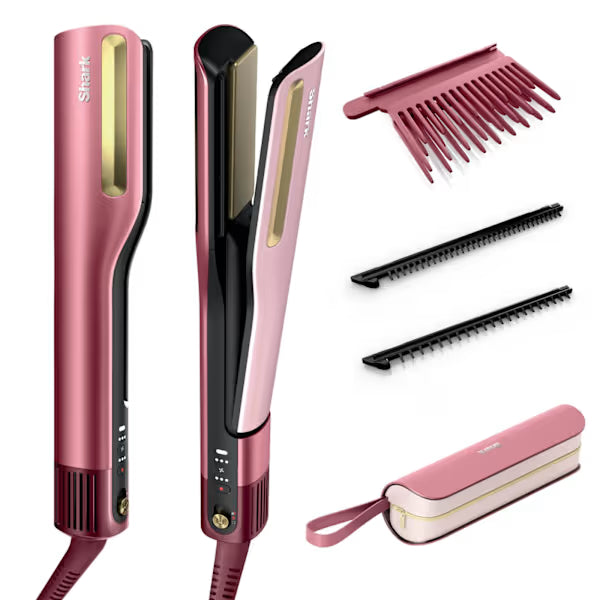 Shark SilkiPro Wet to Dry Hair Straightener + Dryer in One with Storage Case | Rose Petal HT401UKPK