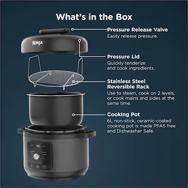 Ninja HyperHeat 9 in 1 Pressure & Rice Cooker, 6L, Black PC201UK