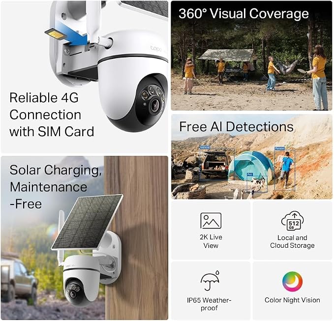 Tapo C615G KIT Solar-Powered 2K 4G LTE Security Camera Kit