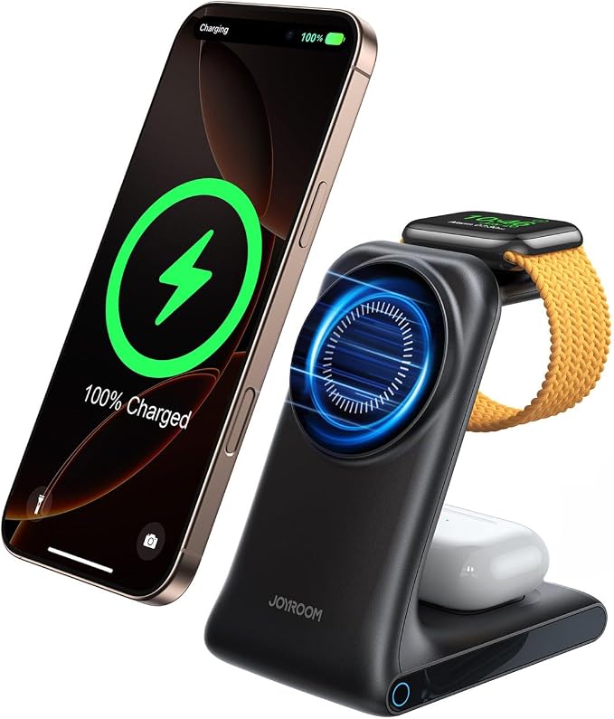 JR-W15 3-in-1 15W Magnetic Wireless Charging Station Black