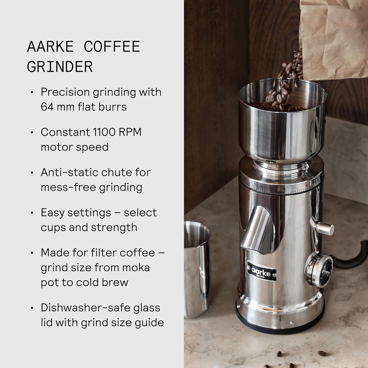 Flat Burr Coffee Grinder | Stainless Steel
