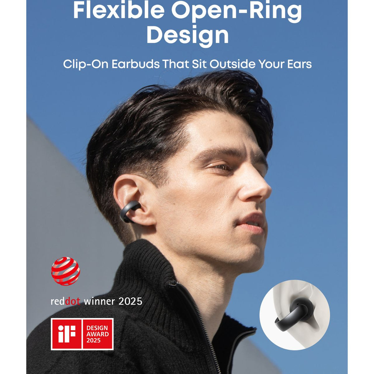 AeroClip Open-Ear Clip-On Earbuds Black