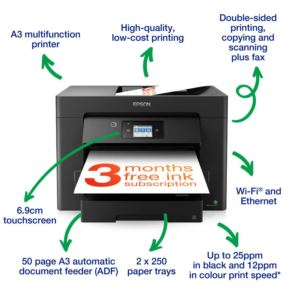 Epson WorkForce WF-7830DTWF Multifunction Inkjet Printer | Black - C11CH68401 Redmond Electric Gorey