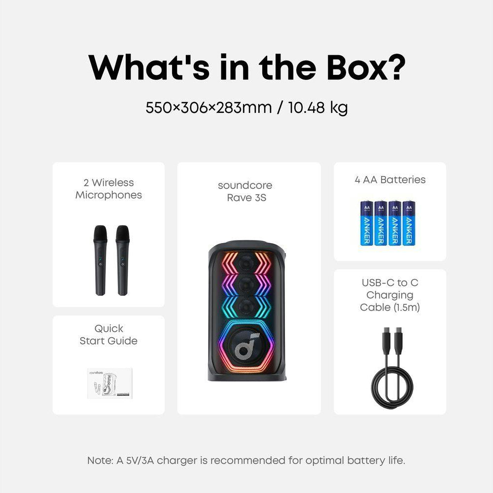 Soundcore Rave 3s Bluetooth Speaker | Karaoke Party Speaker | 200w | Black - A31A3012 Redmond Electric Gorey