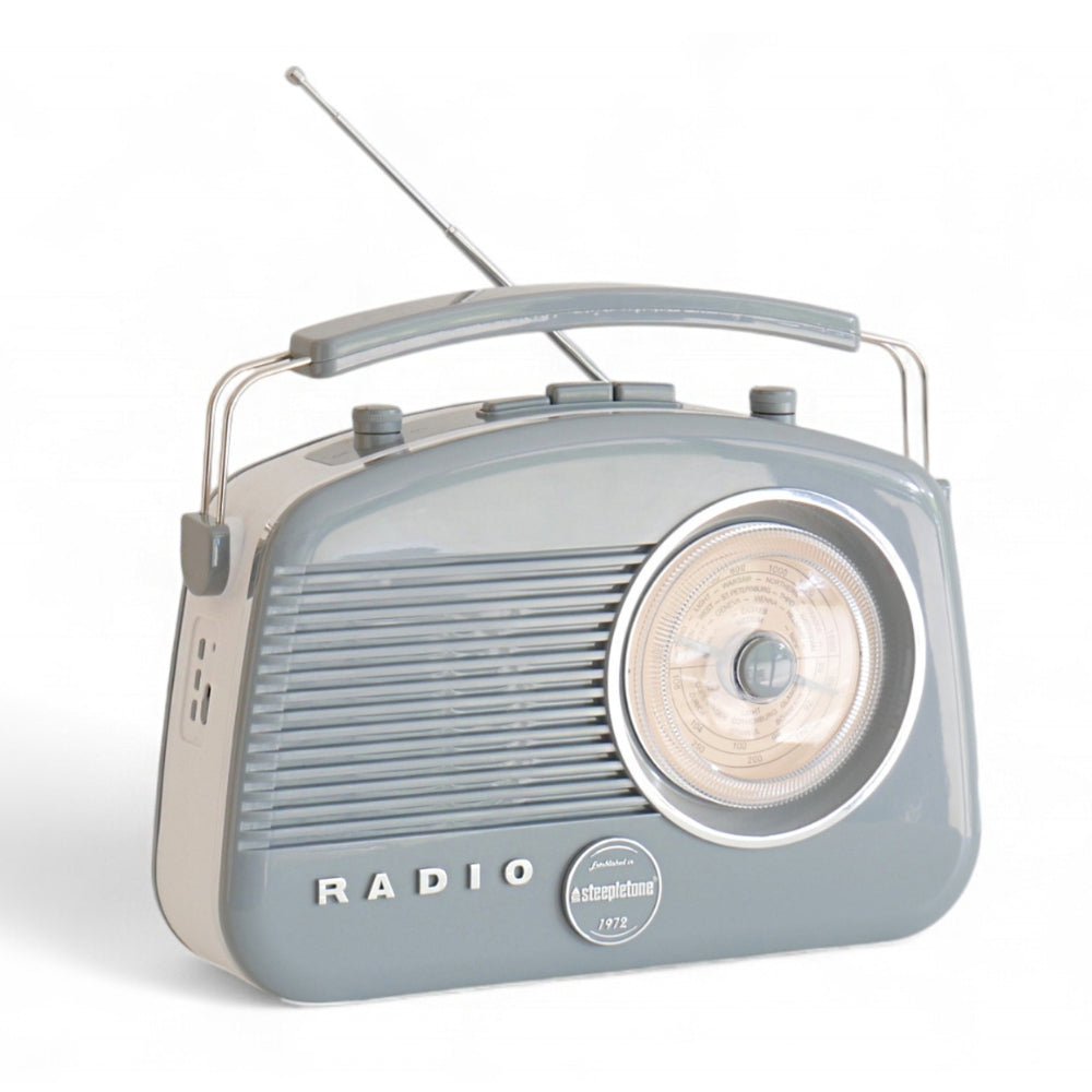 Steepletone Brighton Portable Retro Radio With Bluetooth, Grey BRIGHTONGYBT Portable Radio