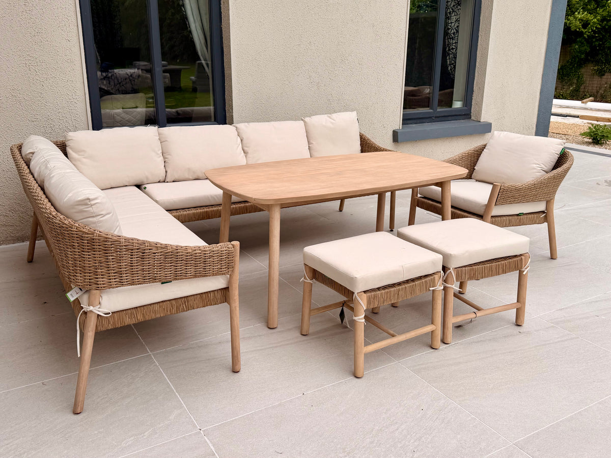 Burford L-Shaped Acorn Rattan Wood Corner Lounge Dining Set + 2 Stools - Left-Handed - HUCBURFORDCL Redmond Electric Gorey
