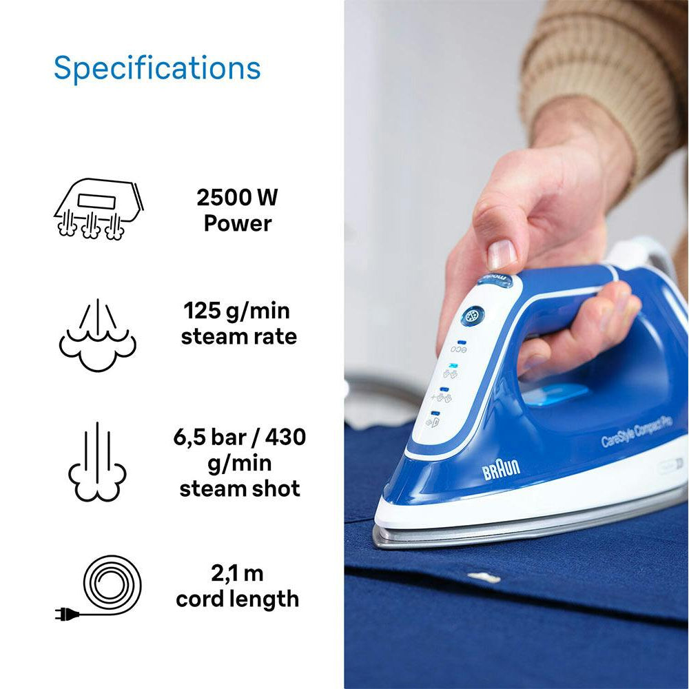 Braun 2400W CareStyle Compact Pro Steam Iron | Blue - IS2565BL