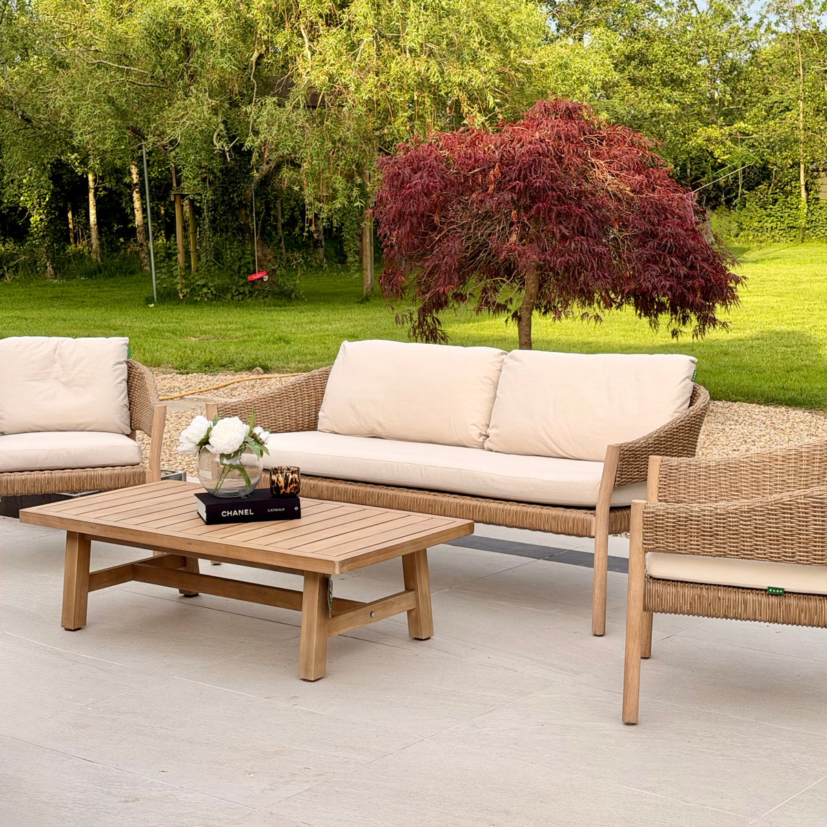 Cairns 2 Seat Rattan Wood Lounging Set in Acorn - HUCCARNS211L Redmond Electric Gorey