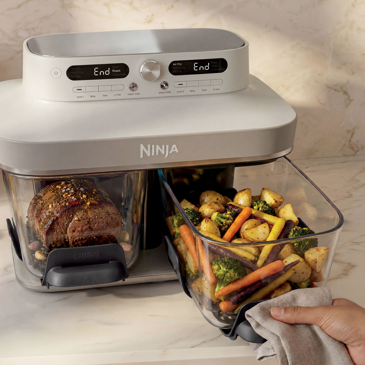 Ninja CRISPi DualZone Glass Air Fryer, 7.6L, Bone DD102UKIV2