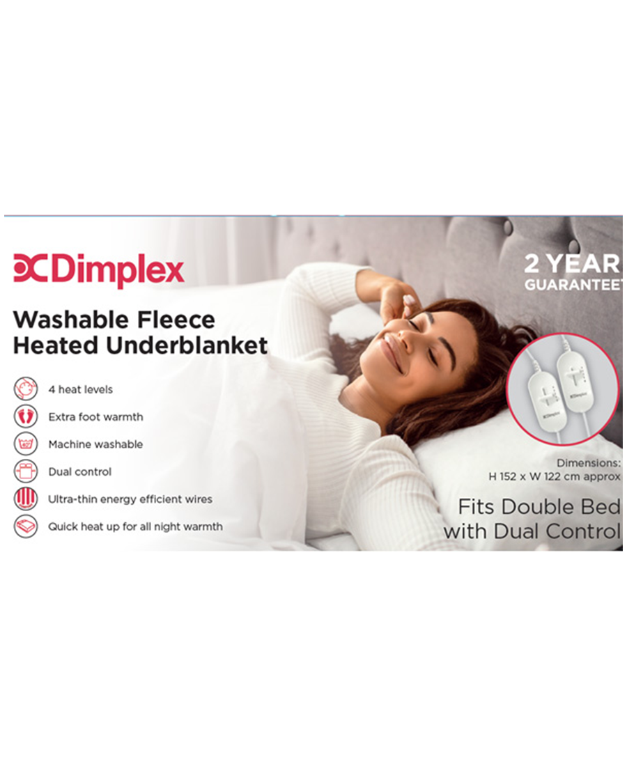 Imetec Dimplex Double Washable Fleece Heated Dual Control Under Blanket DFB2003 Redmond Electric Gorey