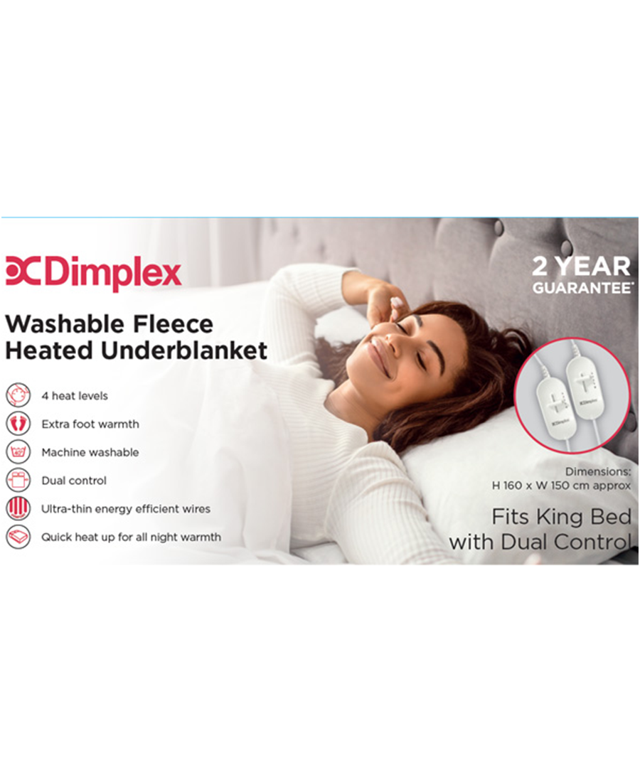 Dimplex Double Washable Fleece Heated Dual Control Under Blanket