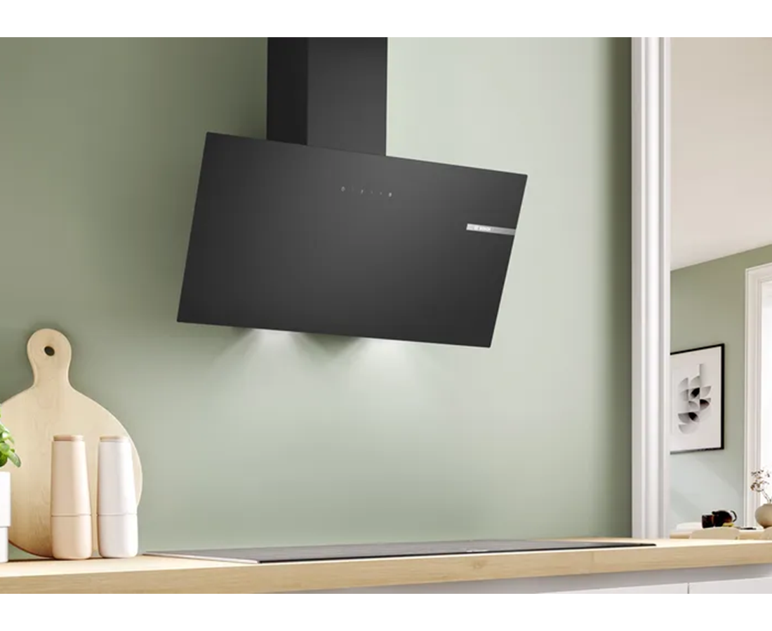 Bosch Series 2 80cm Wall Mounted Cooker Hood | Clear Glass Black DWK85DK60B Redmond Electric Gorey