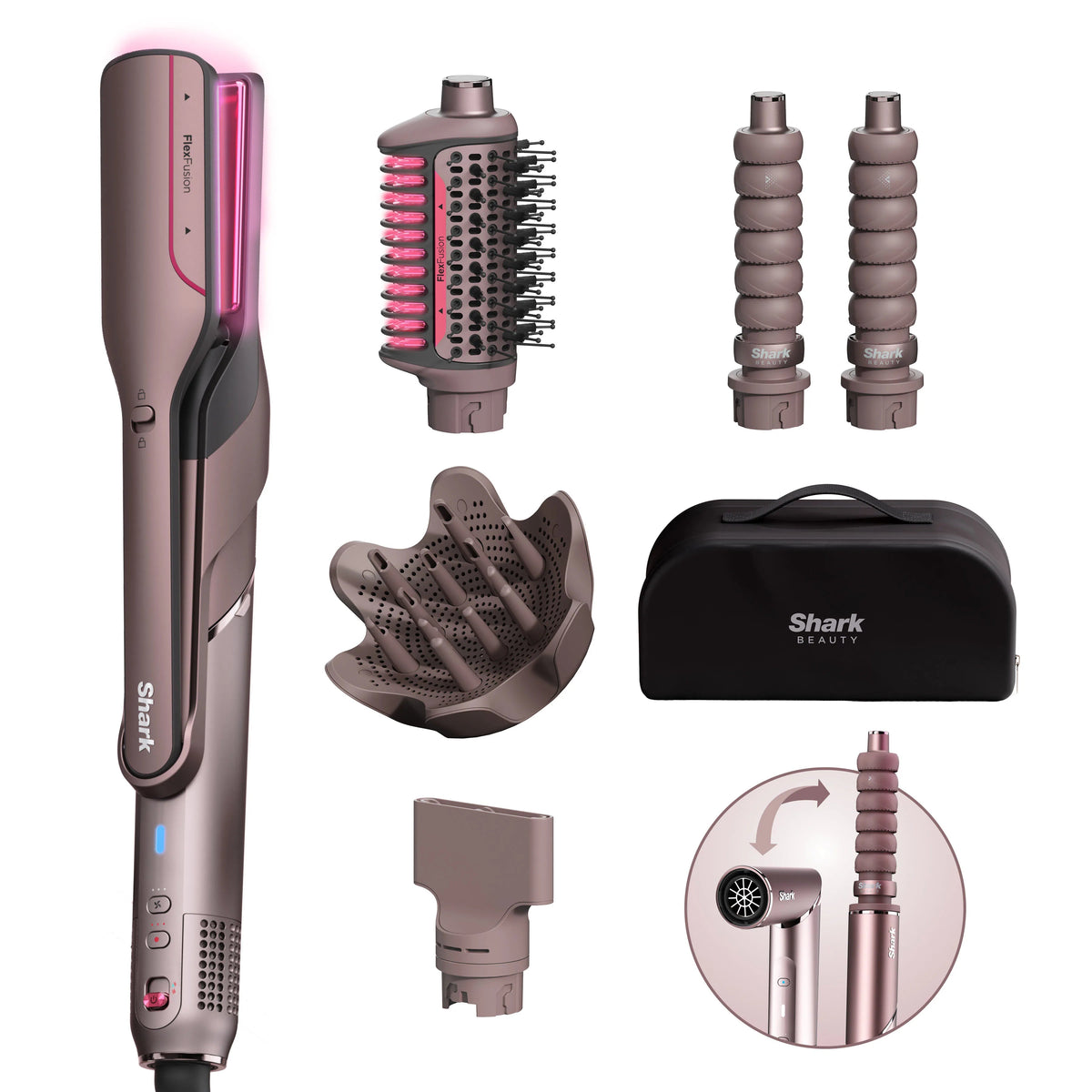 Shark FlexFusion 5-in-1 Air Styler And Hair Dryer, Cosmic Blush HD652SUK Hot Air Styler