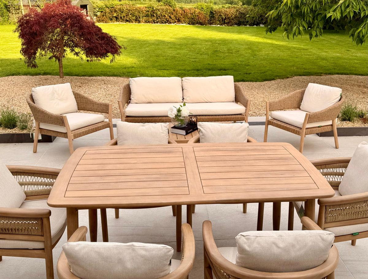 Hera 6 Seat Rattan Dining Wooden Set with Rectangular Table