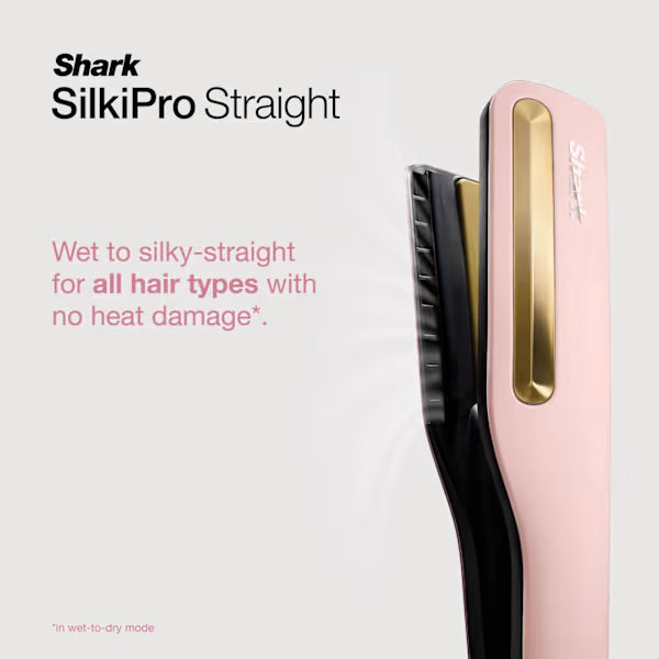 Shark SilkiPro Wet to Dry Hair Straightener + Dryer in One with Storage Case | Rose Petal HT401UKPK
