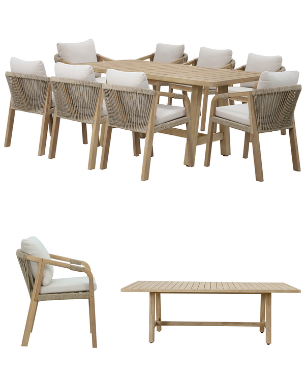 9 Piece Dining Set (Table + 8 Seats with Cushions)