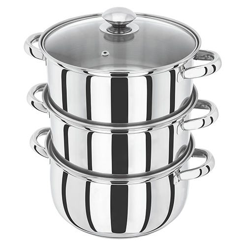 Judge Essentials 22cm 3-Tier Stainless Steel Steamer Set with glass LId HX04