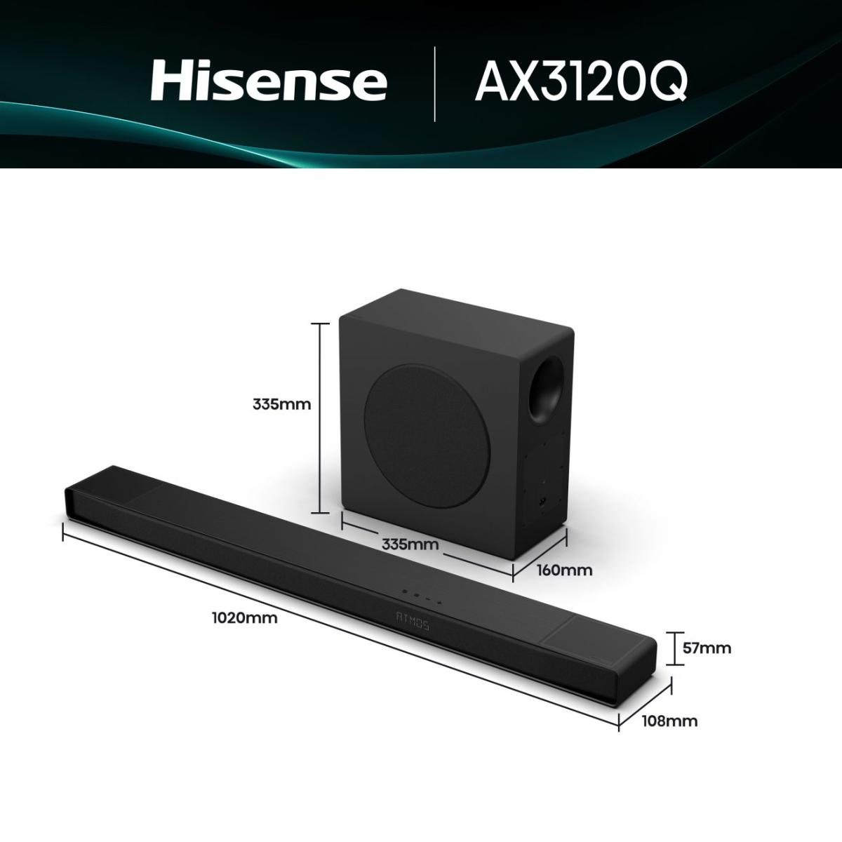Hisense AX Series 3.1.2ch 440W Dolby Atmos Soundbar with Wireless Subwoofer AX3120Q