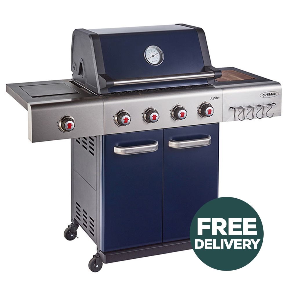 Jupiter 4 Burner Hybrid BBQ with Chopping Board | Blue - Redmond Electric