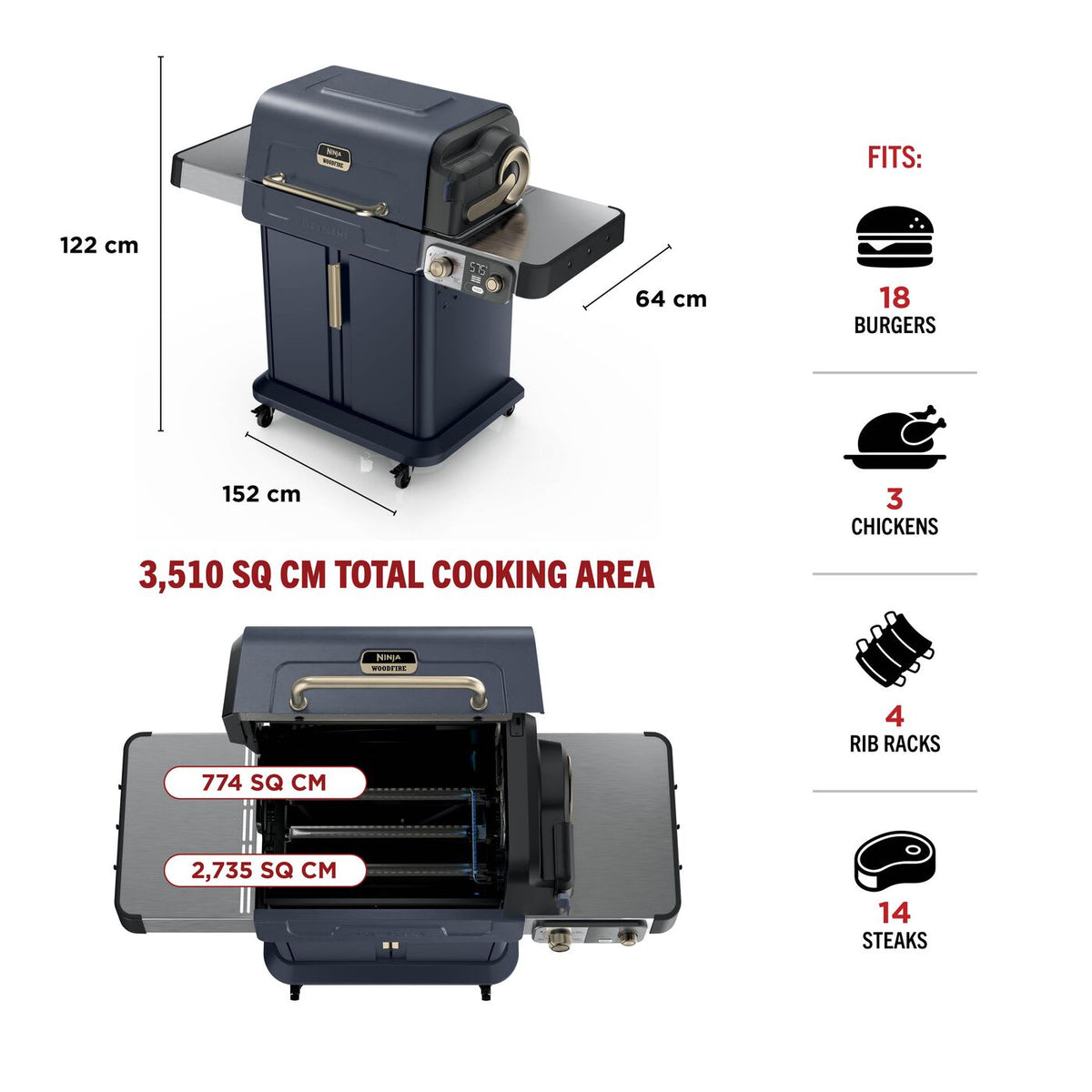 FlexFlame Outdoor Cooking System 5-in-1 Grill & Smoker | Blue