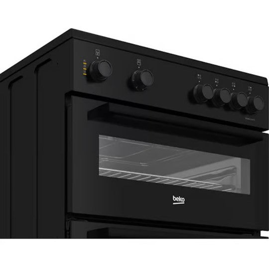 60cm Twin Cavity Electric Cooker with Ceramic Hob - Black | FTC6701