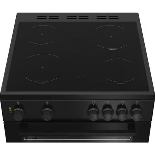 60cm Twin Cavity Electric Cooker with Ceramic Hob - Black | FTC6701