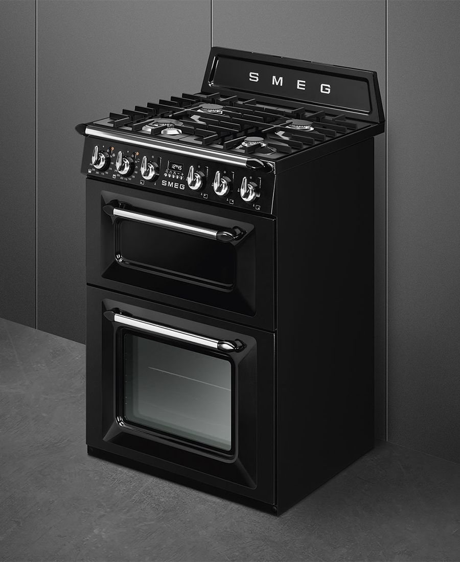 Smeg 60cm Victoria Dual Fuel Range Cooker TR62BL Black Redmond Electric Gorey