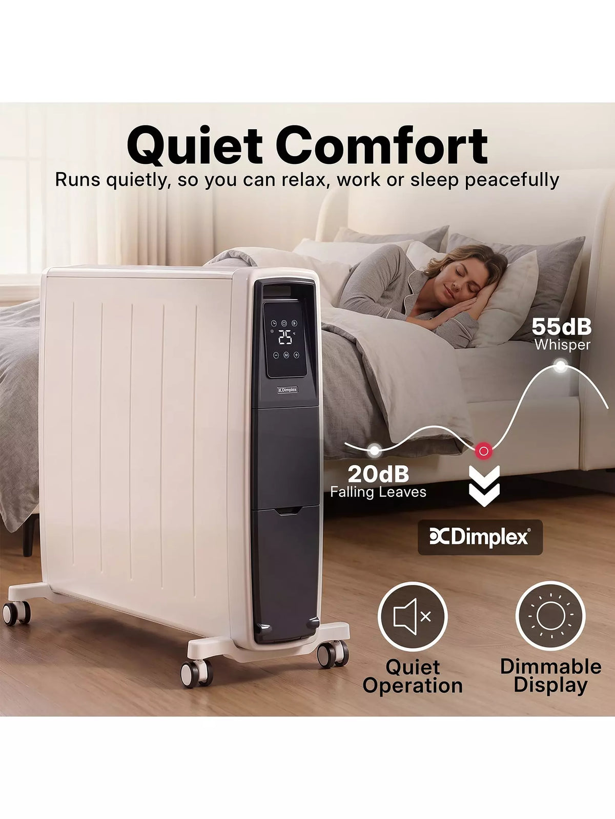 3kW Smart Oil-Free Column Radiator with Wi-Fi & LED Touchscreen – White | FUT3001