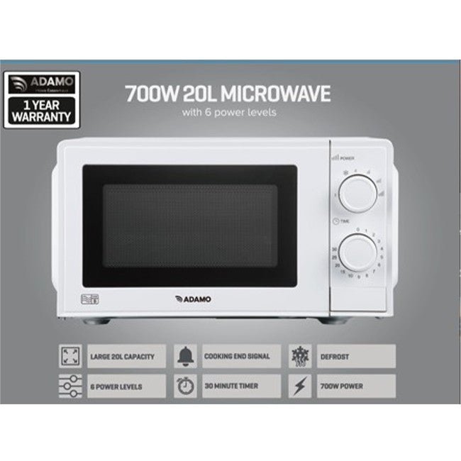Adamo 20L 700W Manual Microwave - White SDA2637ED