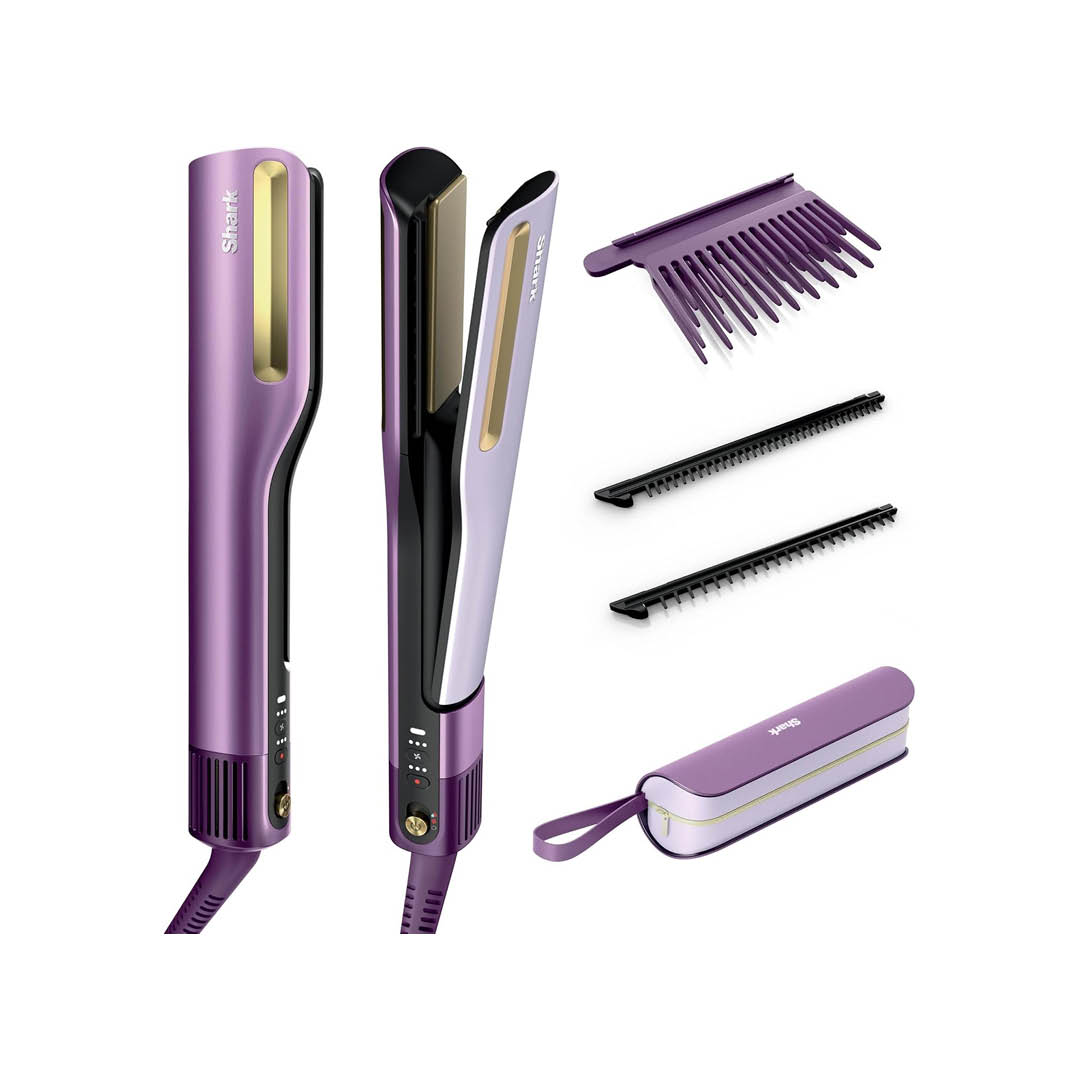 Shark SilkiPro Wet to Dry Hair Straightener + Dryer in One with Storage Case | Plum Satin HT401UKPU