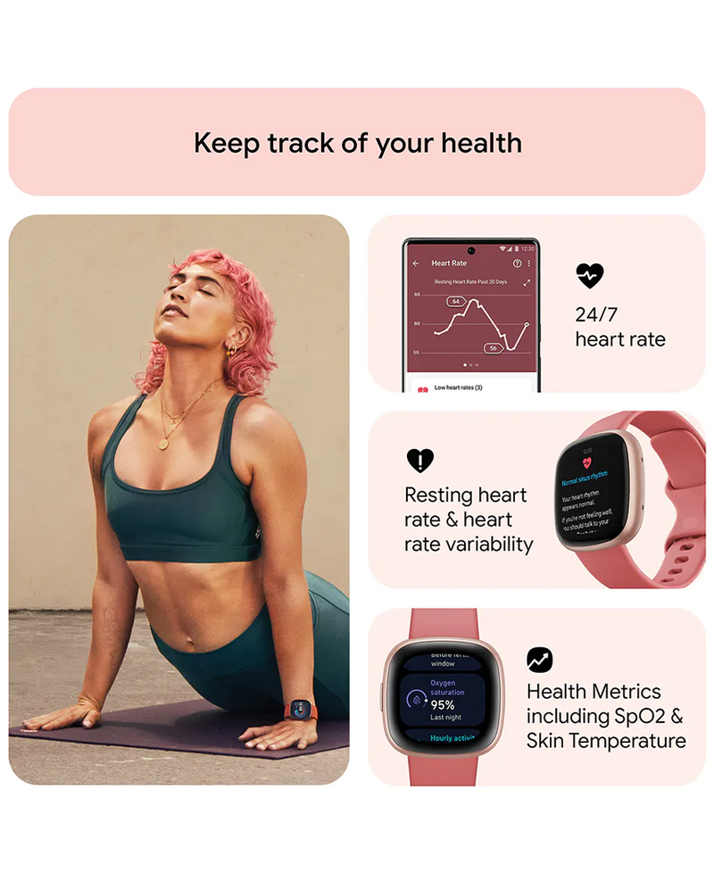 Fitbit Versa 4 Health & Fitness Smart Watch | Pink Sand & Copper Rose 79-FB523RGRW Redmond Electric Gorey