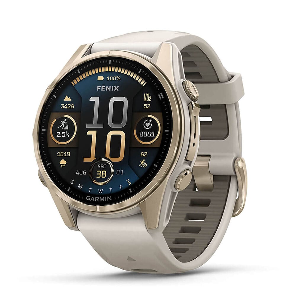 Fenix 8 43mm AMOLED Sapphire Soft Gold SS / Fog Grey Fog Grey/Dark Sand Band - Redmond Electric