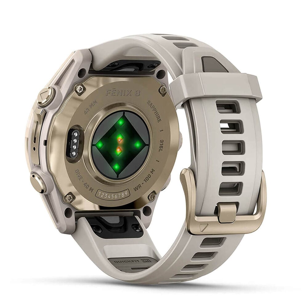 Fenix 8 43mm AMOLED Sapphire Soft Gold SS / Fog Grey Fog Grey/Dark Sand Band - Redmond Electric