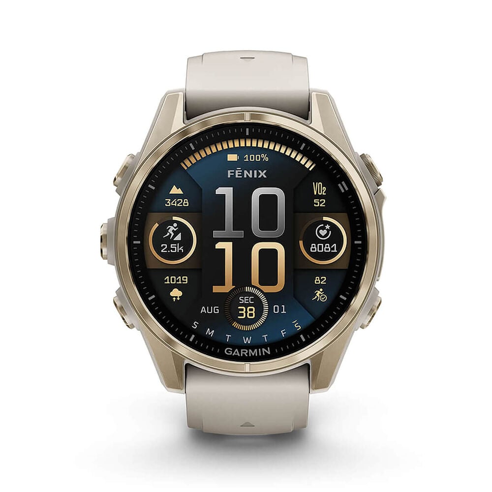 Fenix 8 43mm AMOLED Sapphire Soft Gold SS / Fog Grey Fog Grey/Dark Sand Band - Redmond Electric