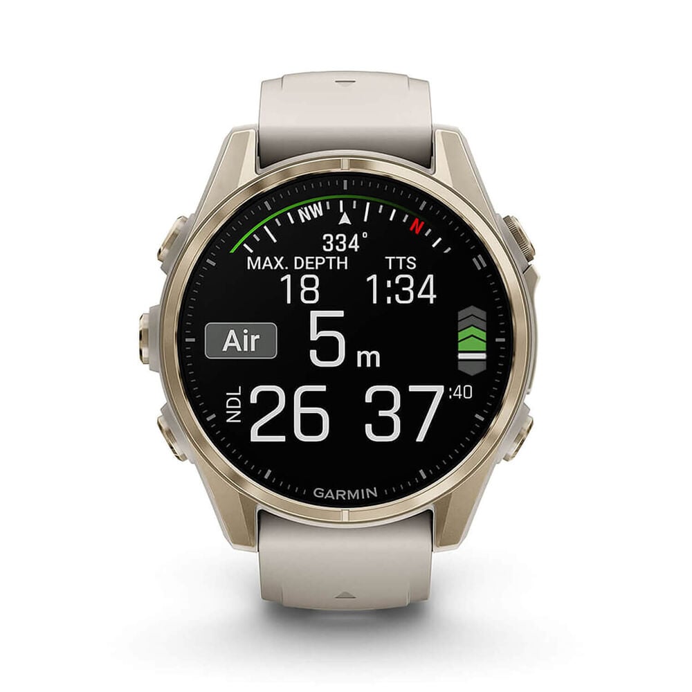 Fenix 8 43mm AMOLED Sapphire Soft Gold SS / Fog Grey Fog Grey/Dark Sand Band - Redmond Electric
