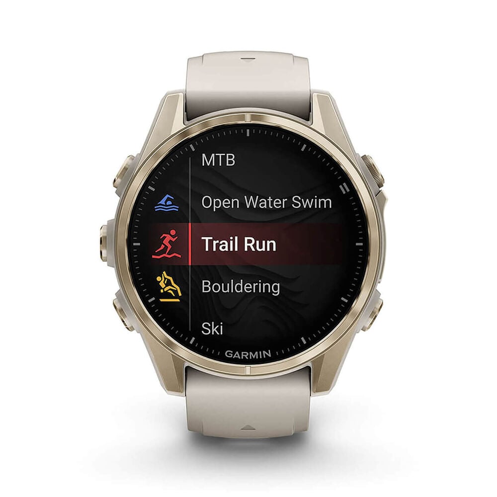 Fenix 8 43mm AMOLED Sapphire Soft Gold SS / Fog Grey Fog Grey/Dark Sand Band - Redmond Electric