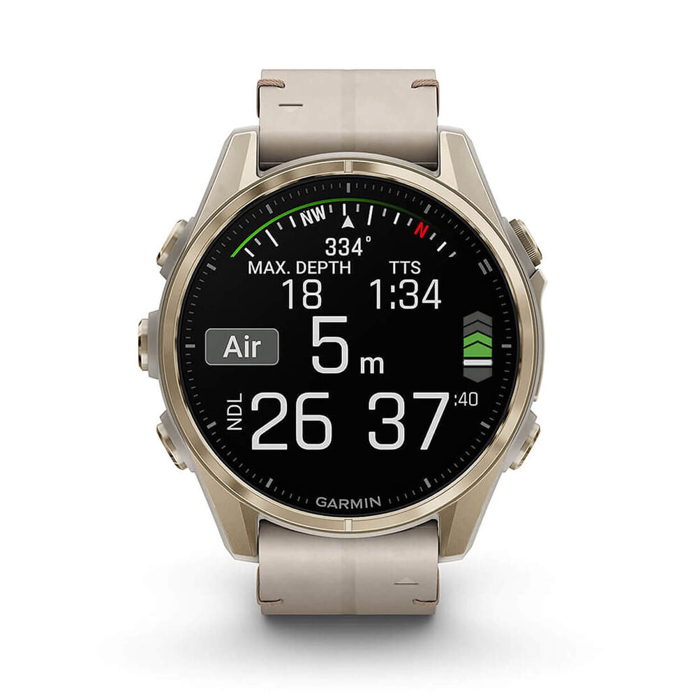 Fenix 8 43mm AMOLED Sapphire Soft Gold SS / Fog Grey Leather Band Exclusive