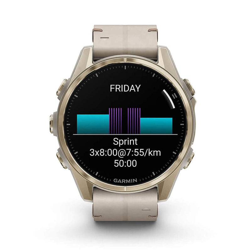 Fenix 8 43mm AMOLED Sapphire Soft Gold SS / Fog Grey Leather Band Exclusive