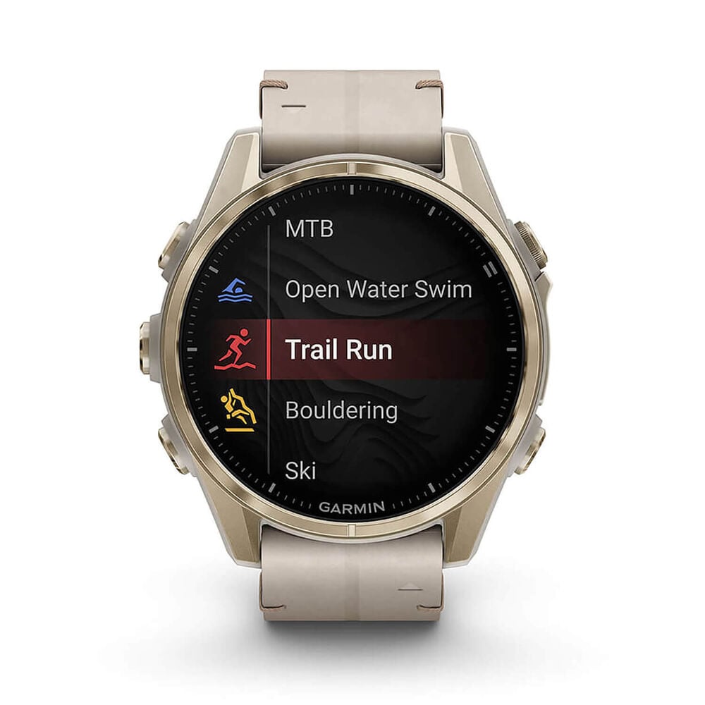 Fenix 8 43mm AMOLED Sapphire Soft Gold SS / Fog Grey Leather Band Exclusive