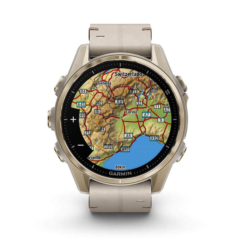 Fenix 8 43mm AMOLED Sapphire Soft Gold SS / Fog Grey Leather Band Exclusive