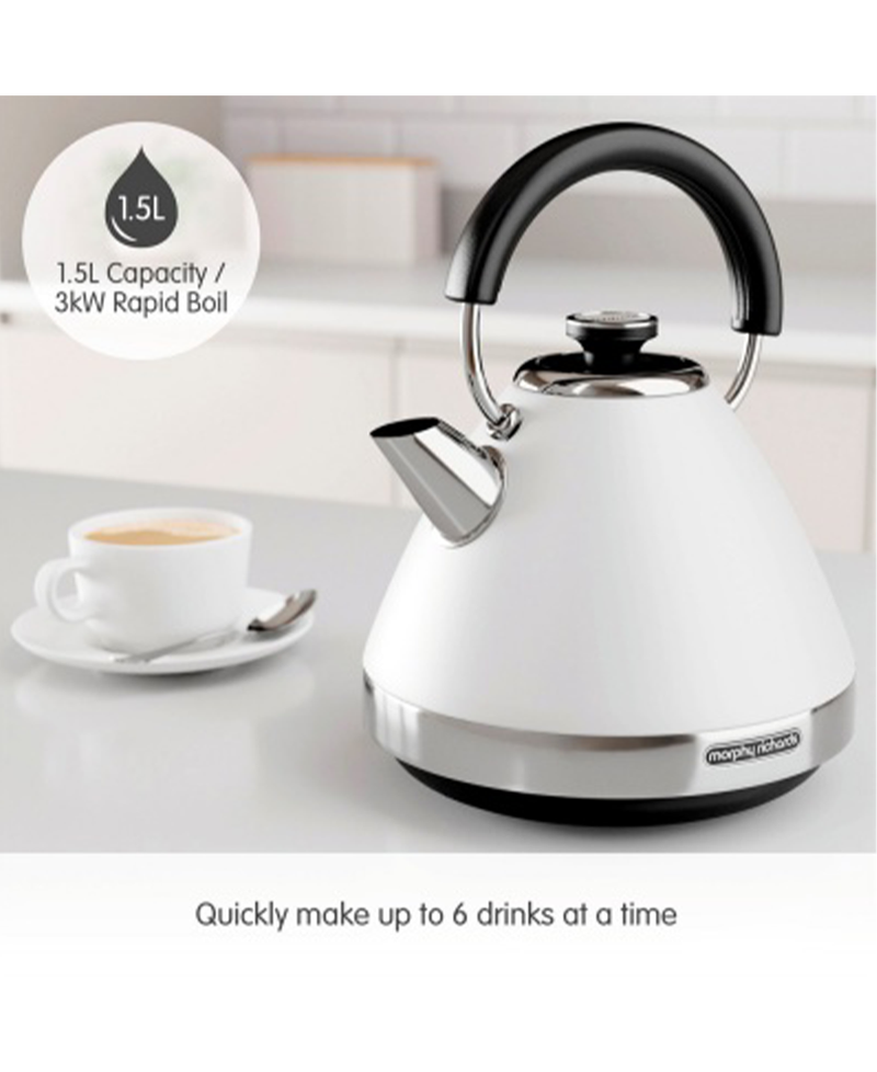 Morphy Richards 1.5L 3000W Venture Pyramid Kettle | White - 100134 Redmond Electric Gorey