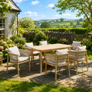 Hera 6 Seat Rattan Dining Wooden Set with Rectangular Table