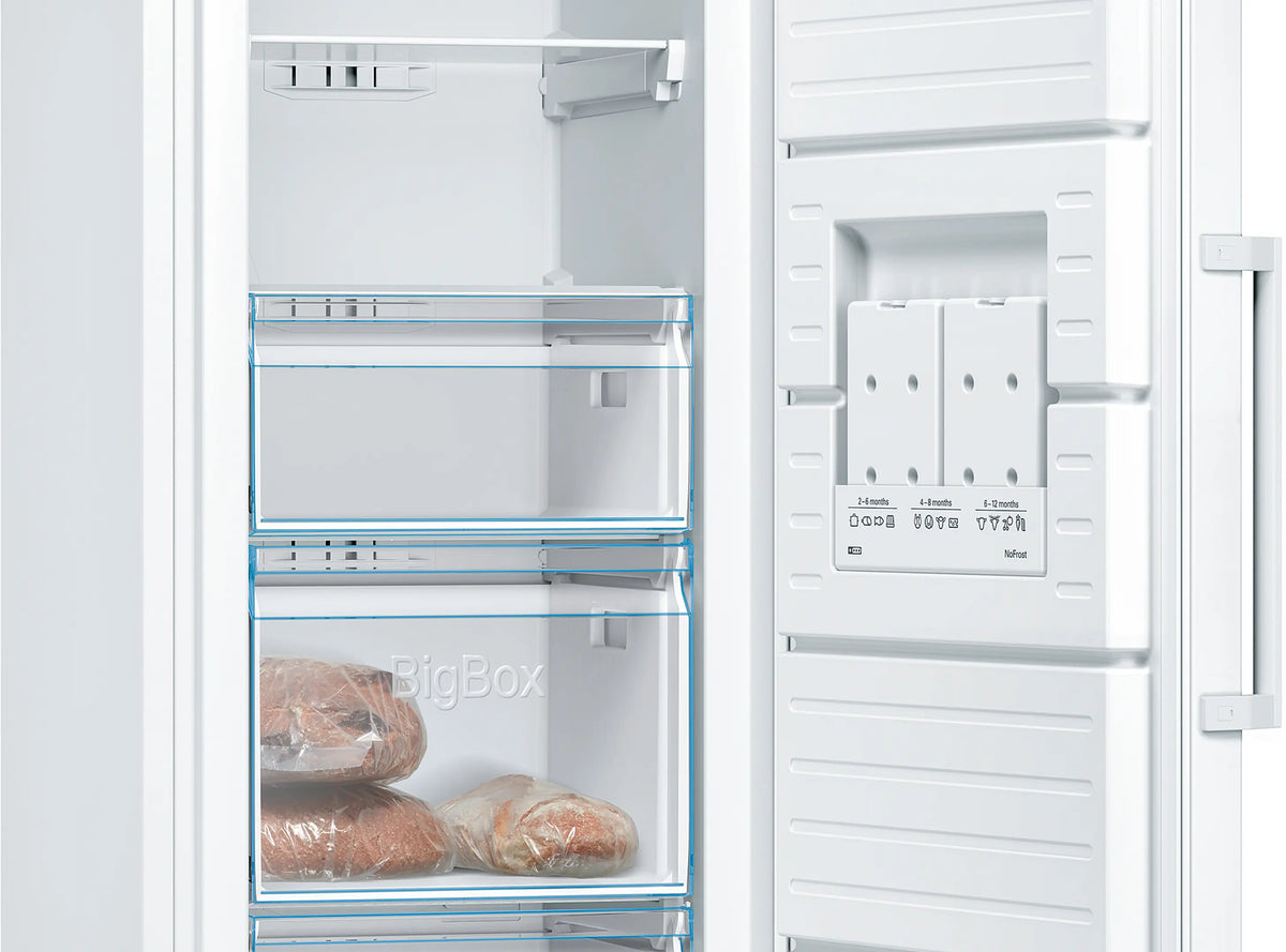 Bosch GSN36VWEPG Series 4 freestanding frost free upright freezer in White