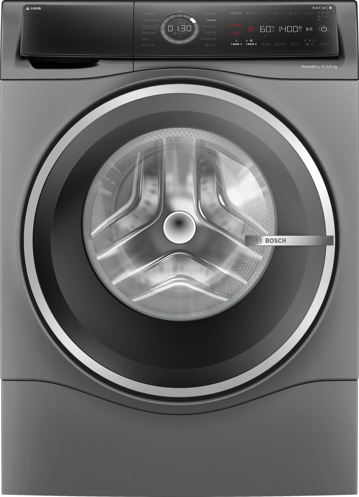 Bosch Series 8, 10.5kg / 6kg 1400rpm Washer Dryer | Cast Iron Grey - WNC254ARGB Redmond Electric Gorey