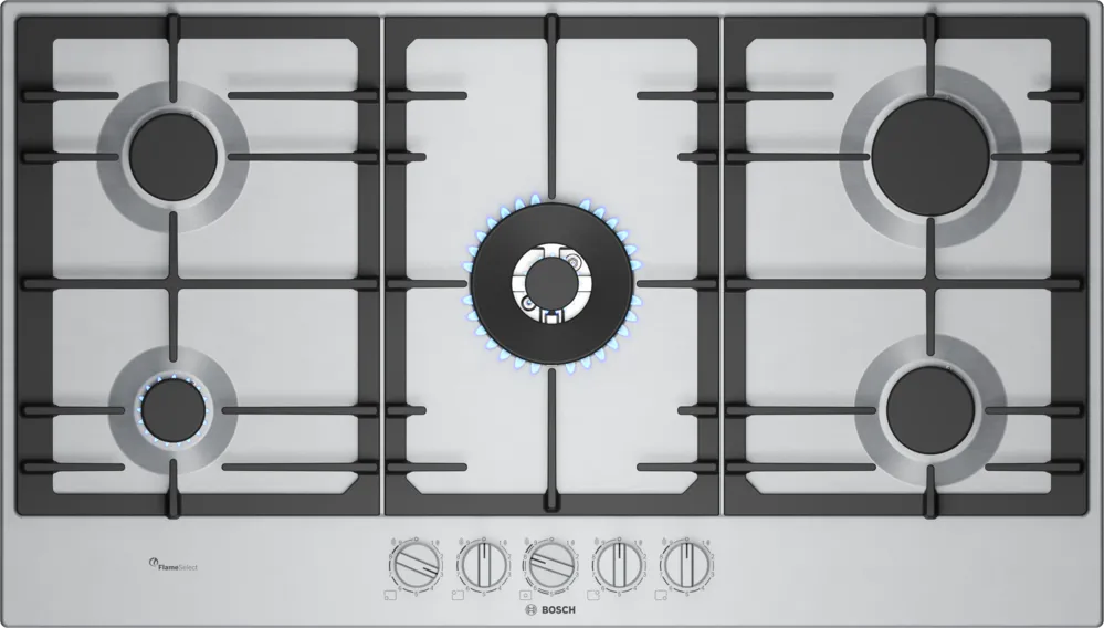 Bosch Series 6 90cm Built-In Gas Hob with FlameSelect | Stainless Steel - PCR9A5I90
