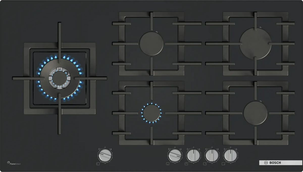 Bosch Series 6, 90cm Gas Hob with Tempered Glass | Black PPM9A6I40