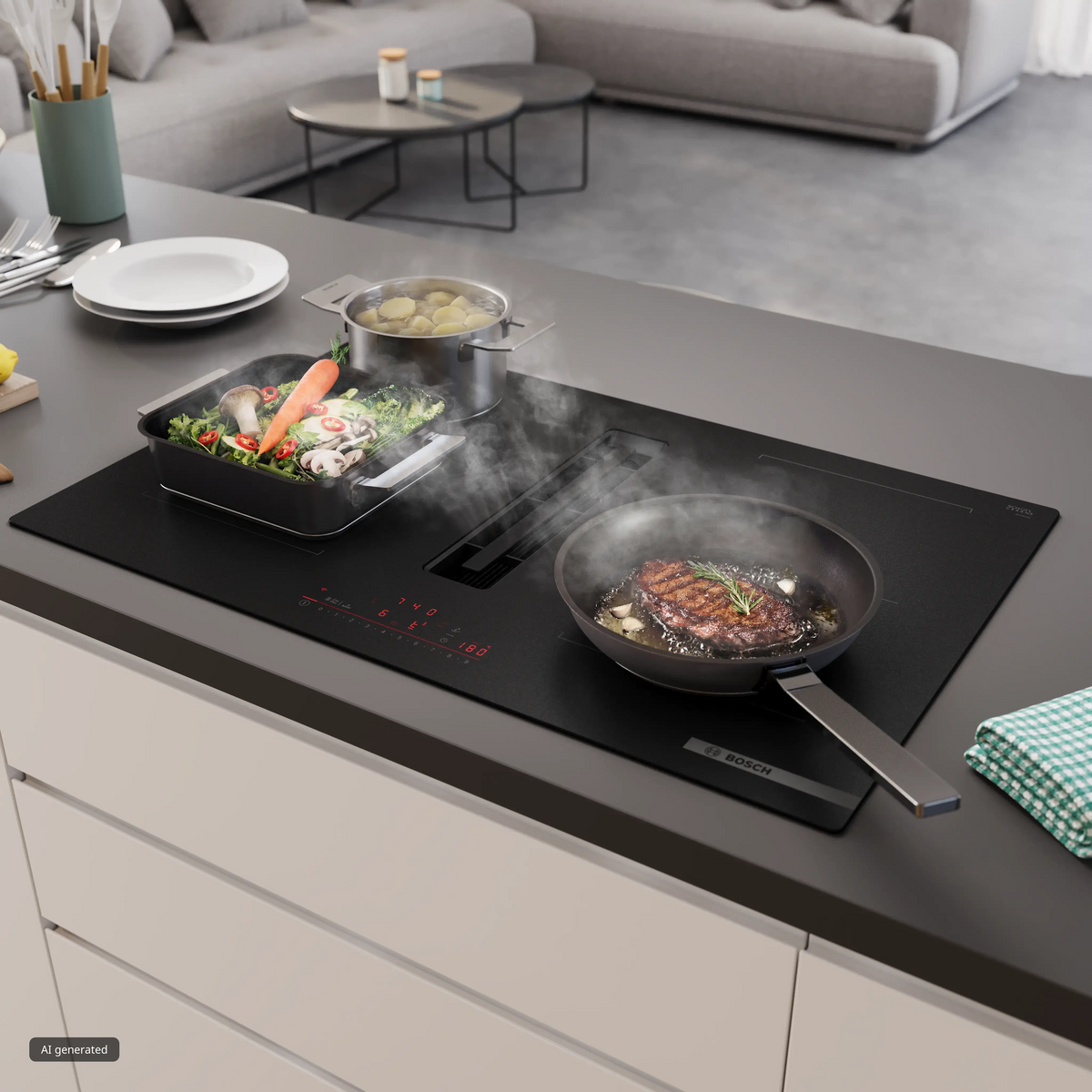 Series 6, 80cm Induction Hob with Integrated Ventilation System | Black