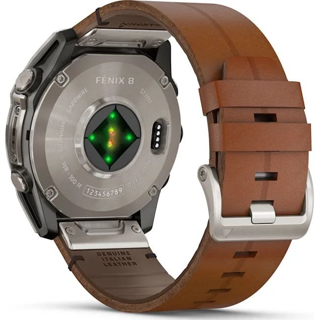 Fenix 8 51mm AMOLED Sapphire Bare Titanium Black/Chestnut Leather