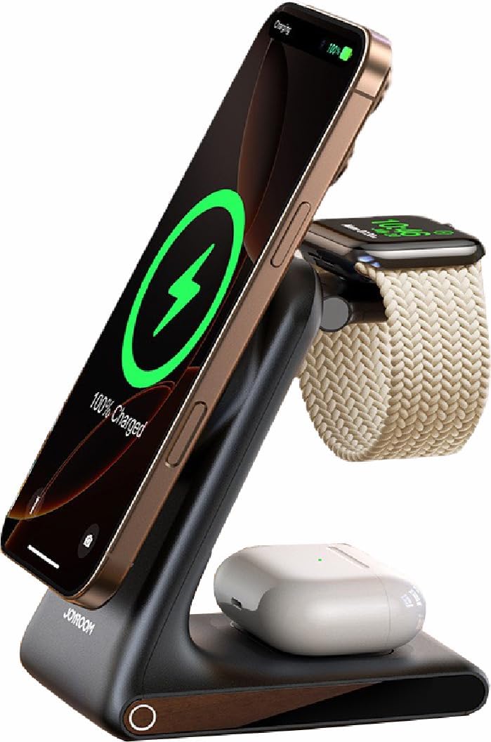 JR-W15 3-in-1 15W Magnetic Wireless Charging Station Black