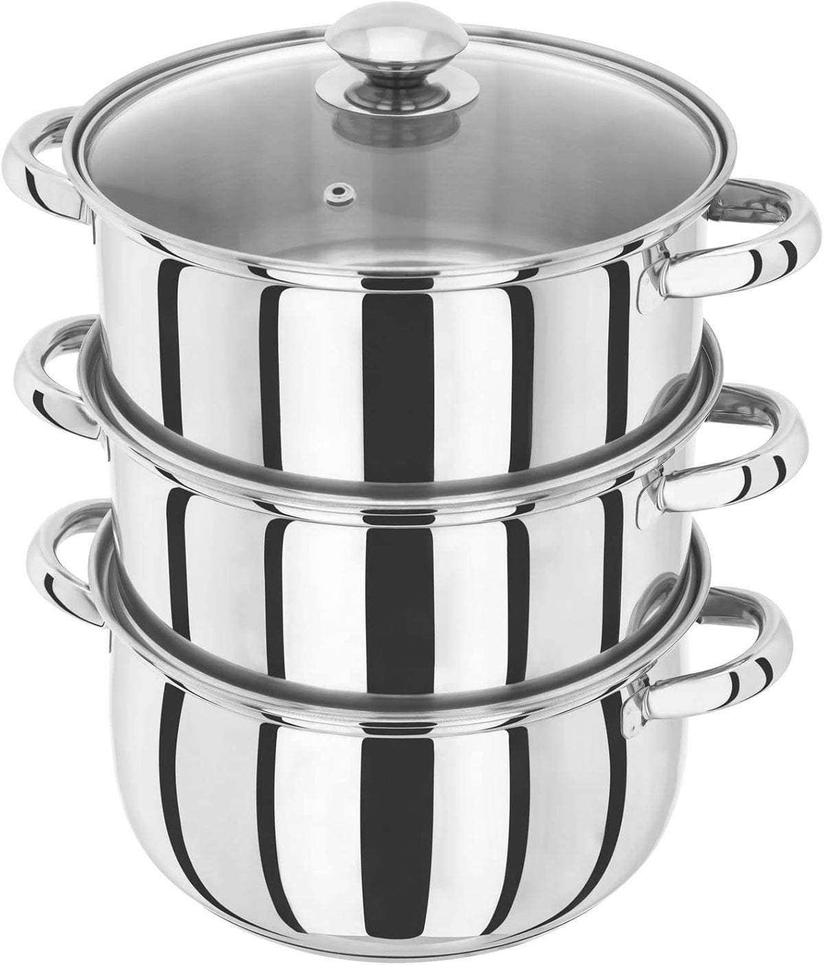 22cm 3-Tier Stainless Steel Steamer Set with glass LId
